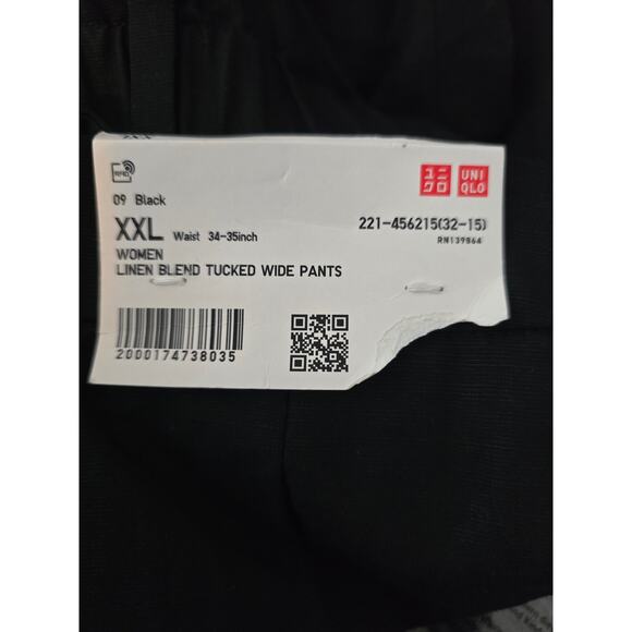 UNIQLO NWT Linen Blend Tucked Wide Pants Women Black Dress Pants XXL - Picture 4 of 4